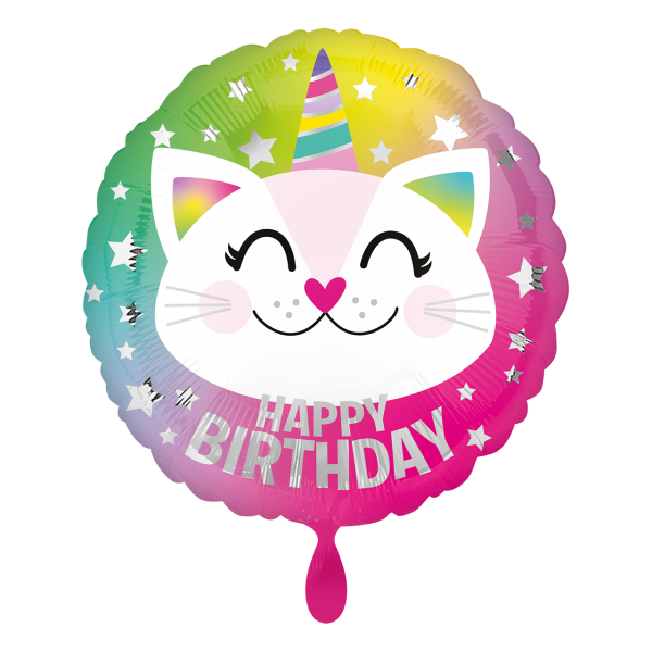 Folienballon "Happy Birthday Caticorn" - 45 cm - gefüllt