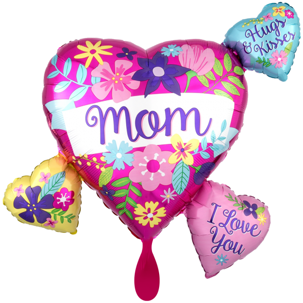 Folienballon XXL "Mom Flowers Heart Cluster" - 72 cm - gefüllt