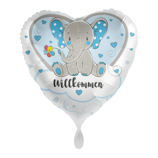 Folienballon "Baby Willkommen Elefant Blau" - 43 cm - gefüllt