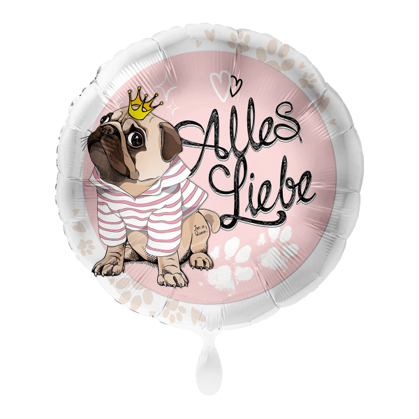 Folienballon "Alles Liebe Mops" - 43 cm - gefüllt