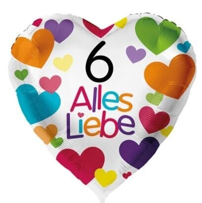 Folienballon XXL Folienballon XXL "Alles Gute 6 Herzchen" - 71 cm - gefüllt