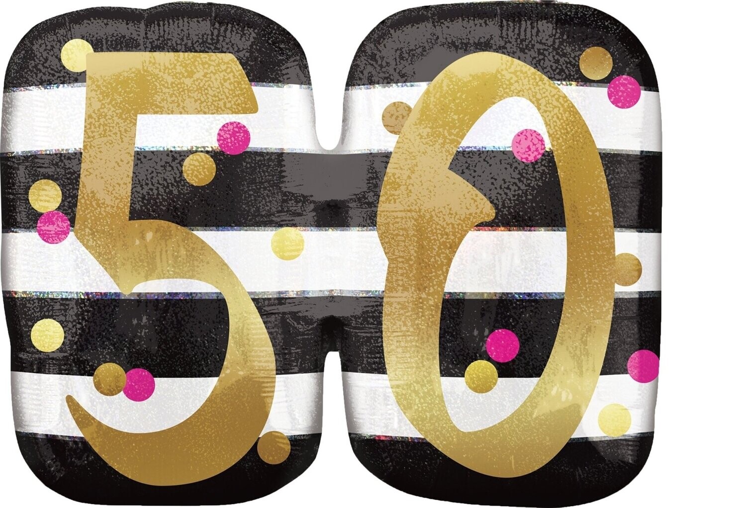 Folienballon XL "50 Gold Pink mit Streifen" - 63 x 50 cm - gefüllt