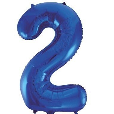 Folienballon XXL "Zahl 2 Blau" - 86 cm - gefüllt