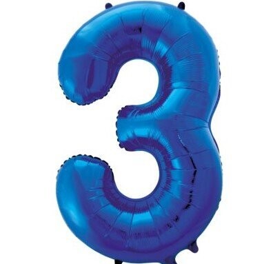 Folienballon XXL "Zahl 3 Blau" - 86 cm - gefüllt