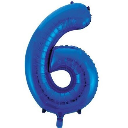 Folienballon XXL "Zahl 6 Blau" - 86 cm - gefüllt