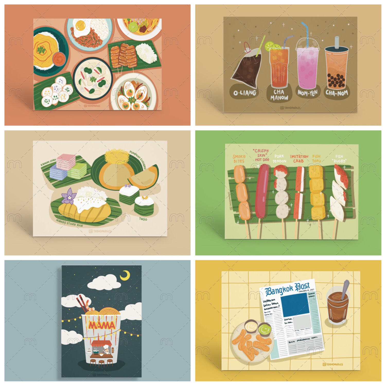 [6 DESIGNS] Thai Food Postcards