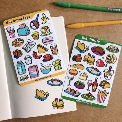 [9 DESIGNS] Food Doodles Stickers &amp; Postcards