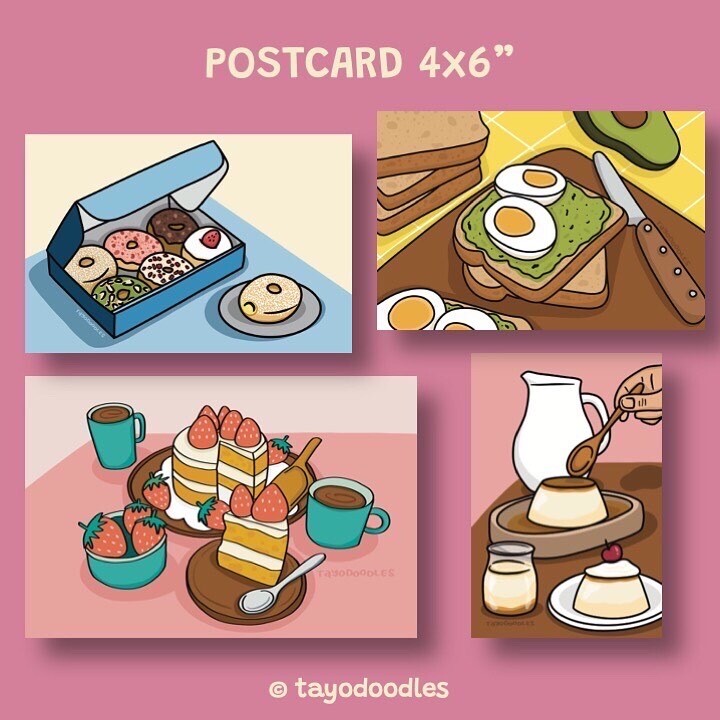 [4 DESIGNS] Cafe Desserts Postcards