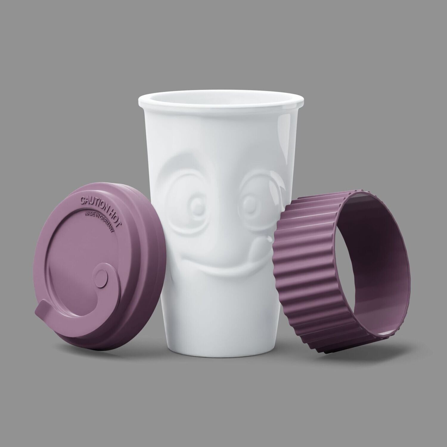 Becher To Go Becher To Go "lecker" 400ml, weiß mit Manschette Farbe: Weinbeere
