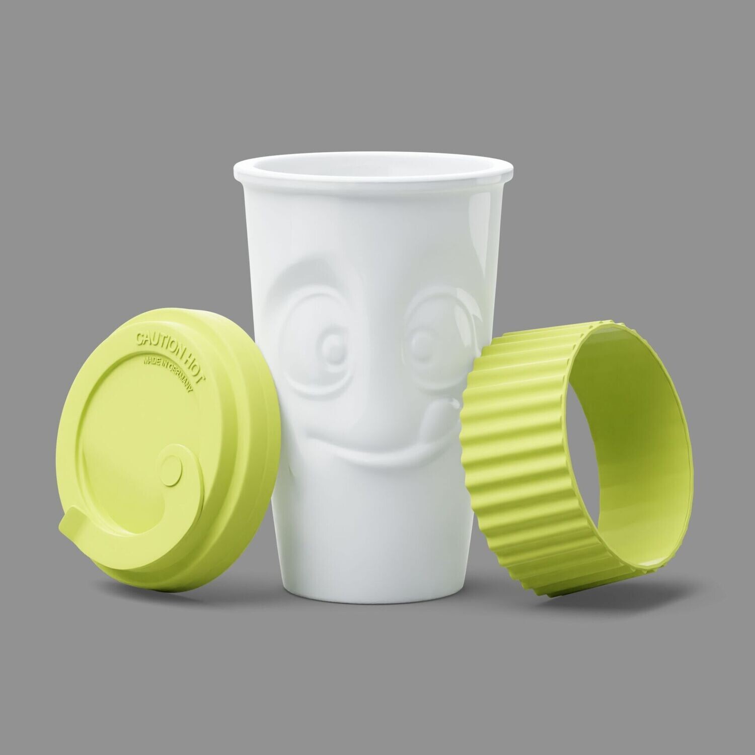 Becher To Go Becher To Go "lecker" 400ml, weiß mit Manschette Farbe: Limette