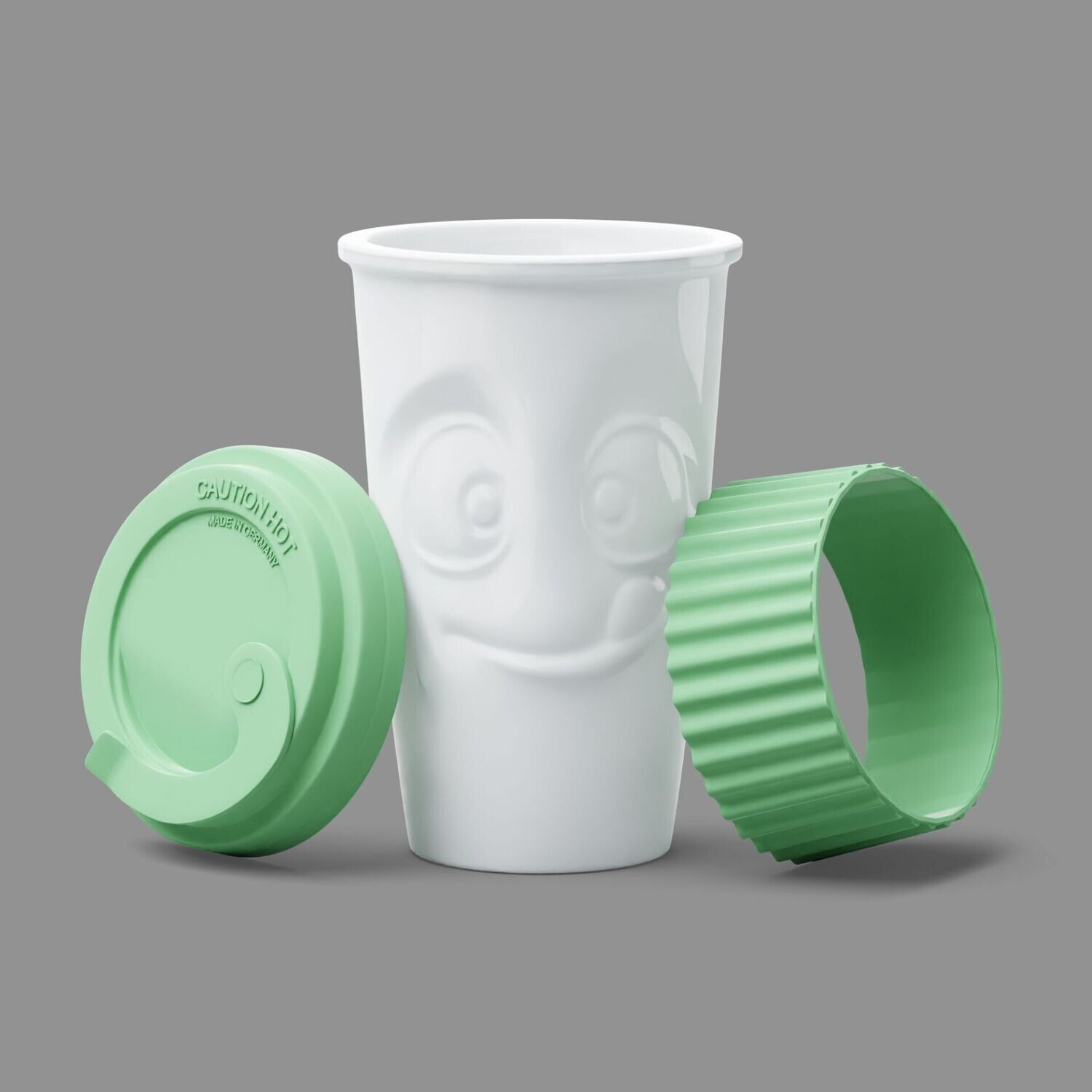 Becher To Go Becher To Go "lecker" 400ml, weiß mit Manschette Farbe: Mint