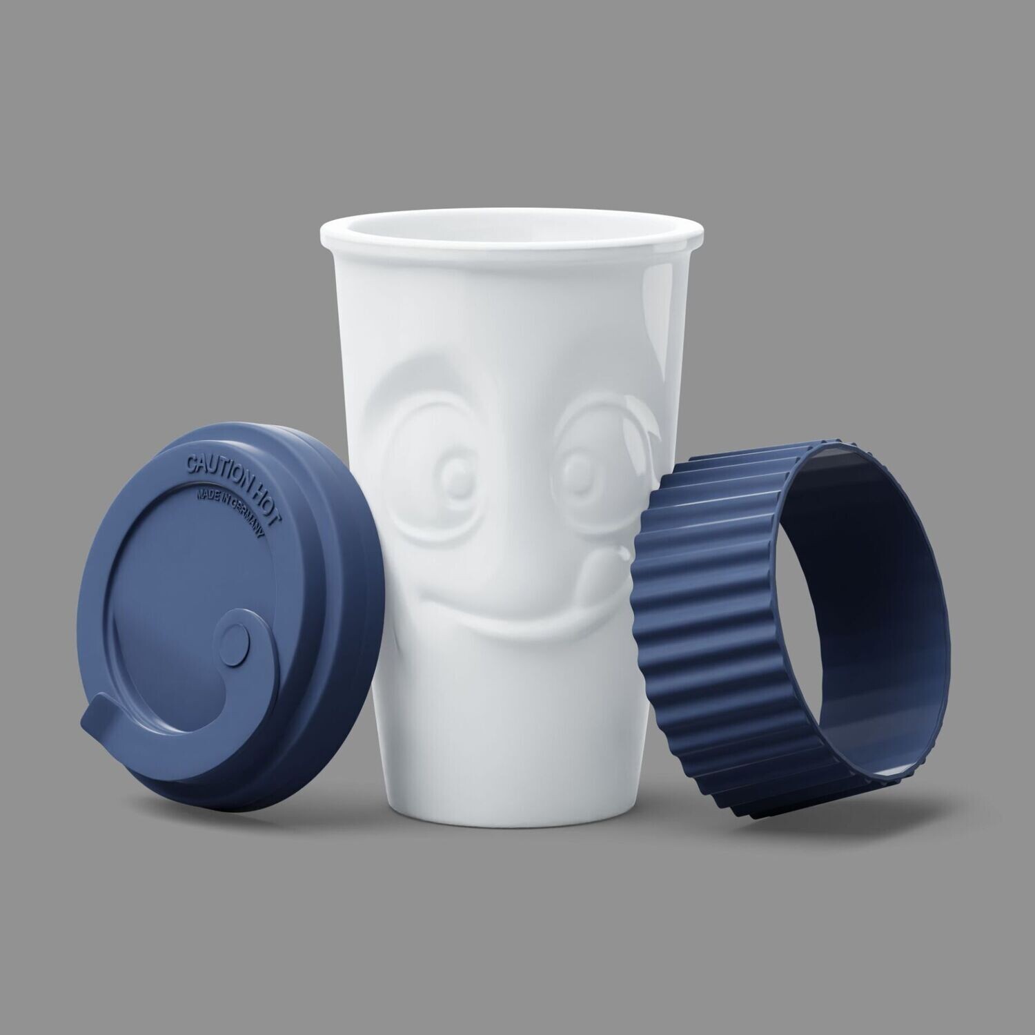 Becher To Go Becher To Go "lecker" 400ml, weiß mit Manschette Farbe: Marineblau