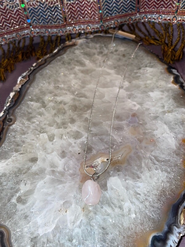 Rose Quartz Necklace on Silver Chain