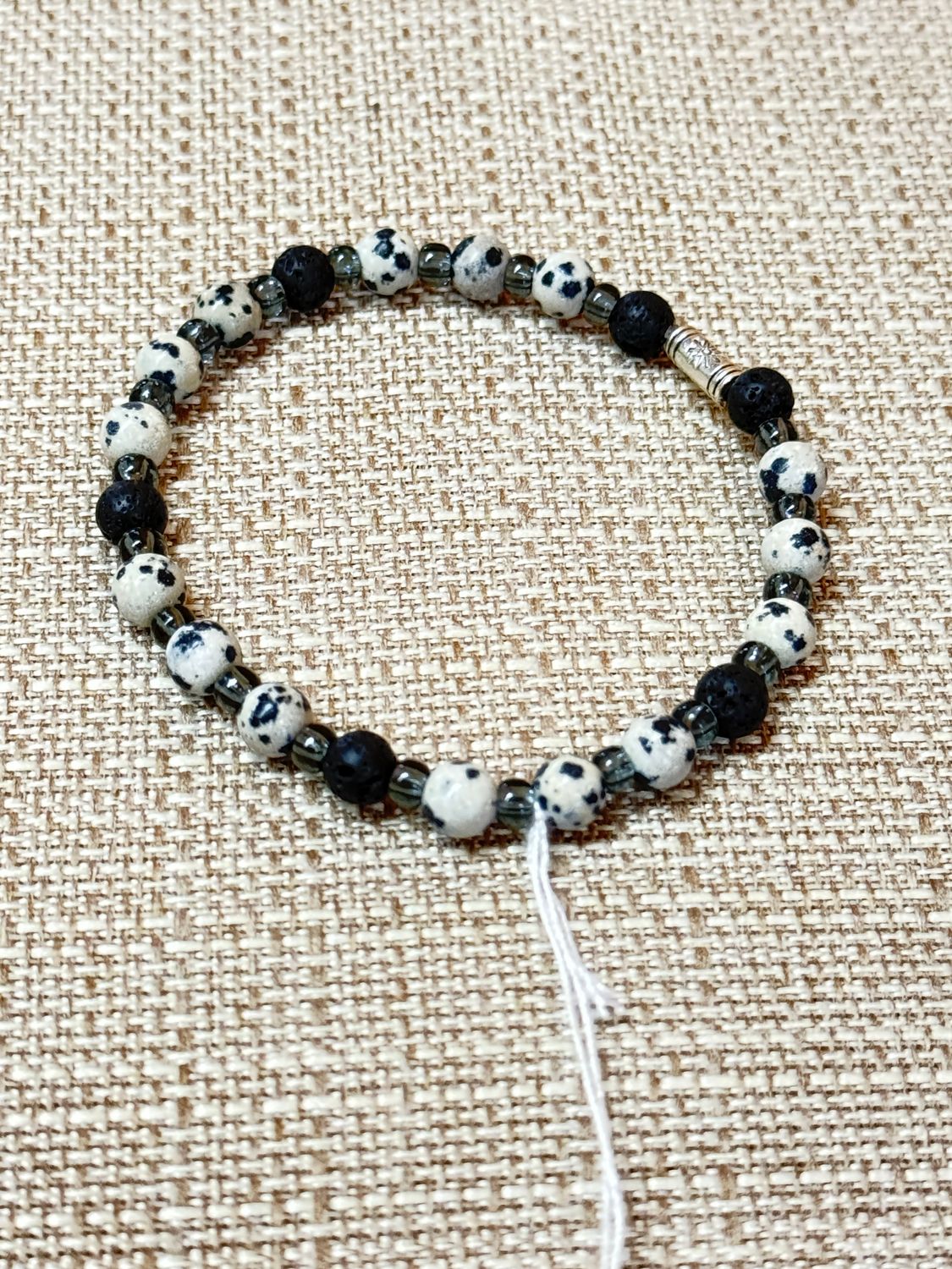 Dalmation Stone and Lavastone Mala Bracelet