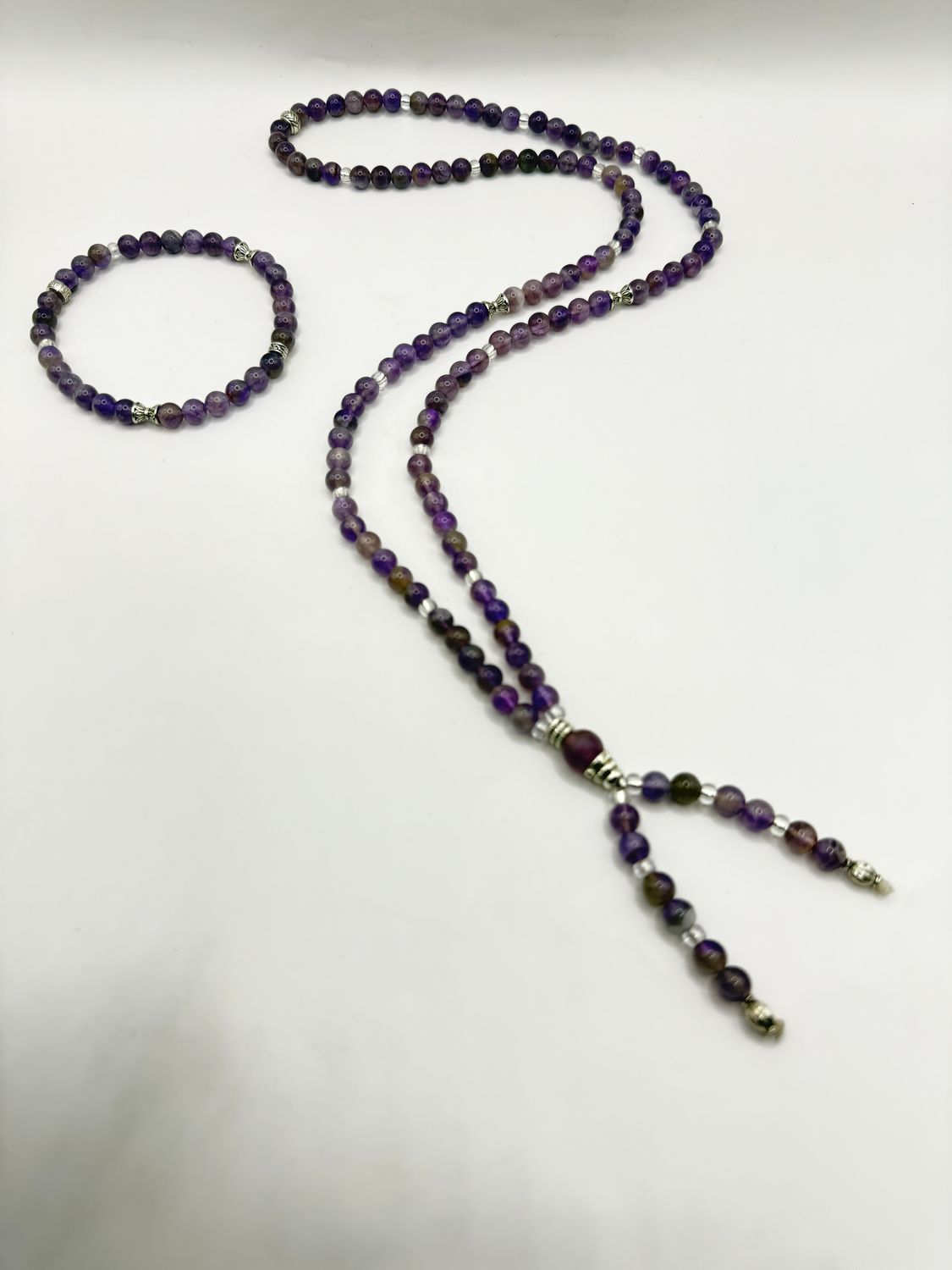 Amethyst Mala Set with Bracelet Double Beaded Tassel
