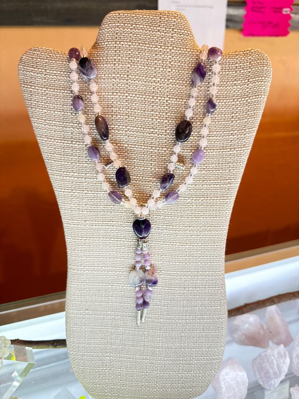 Amethyst and Rose Quartz ​Mala with Double Beaded Tassel