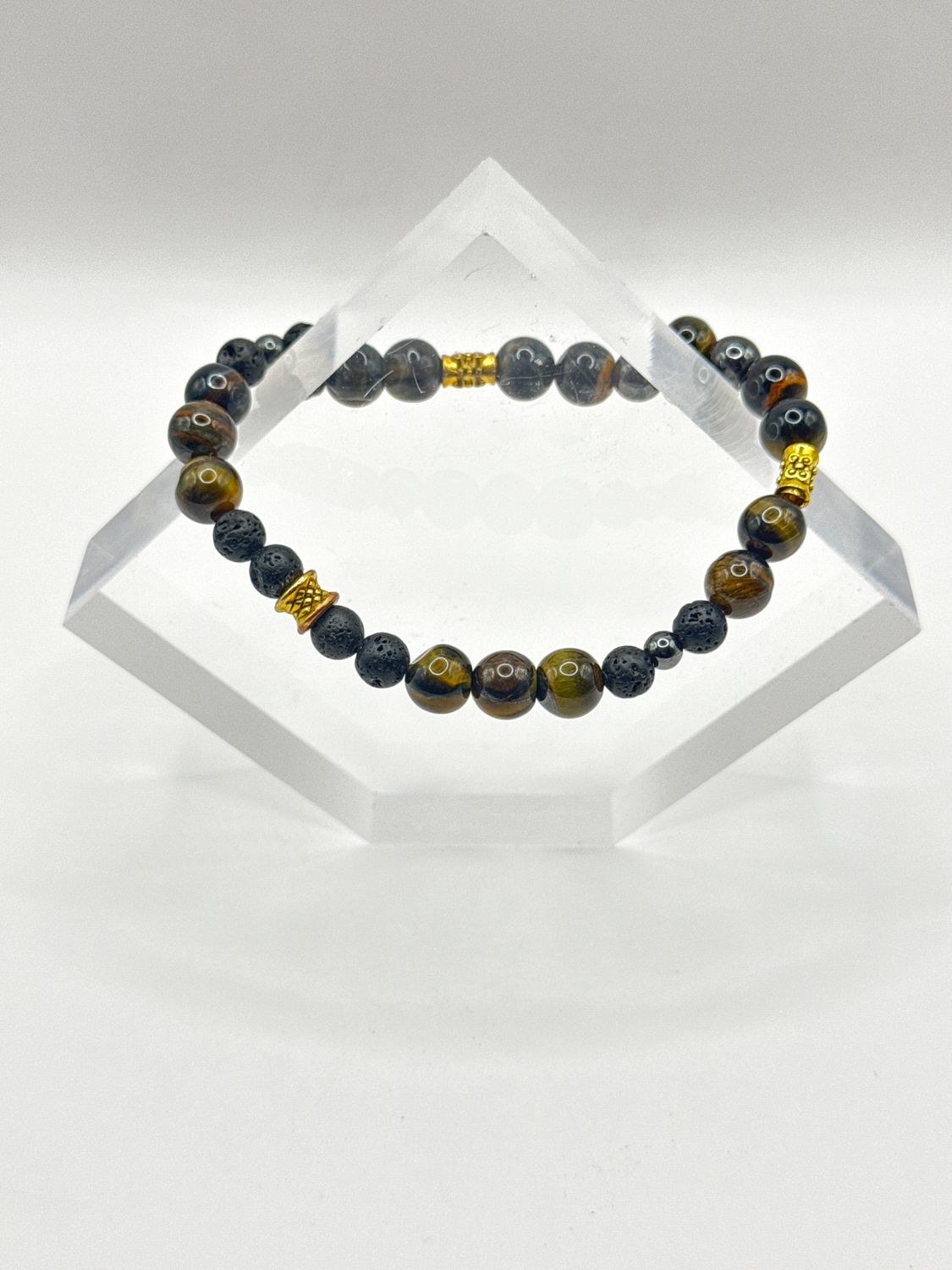 Tiger&#39;s Eye, Hematite, Lavastone Mala Bracelet