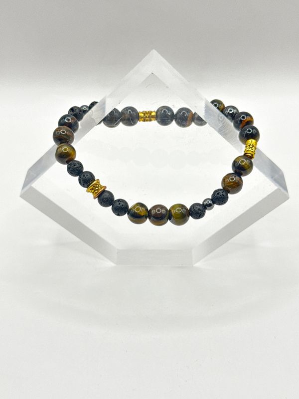 Tiger&#39;s Eye, Hematite, Lavastone Mala Bracelet