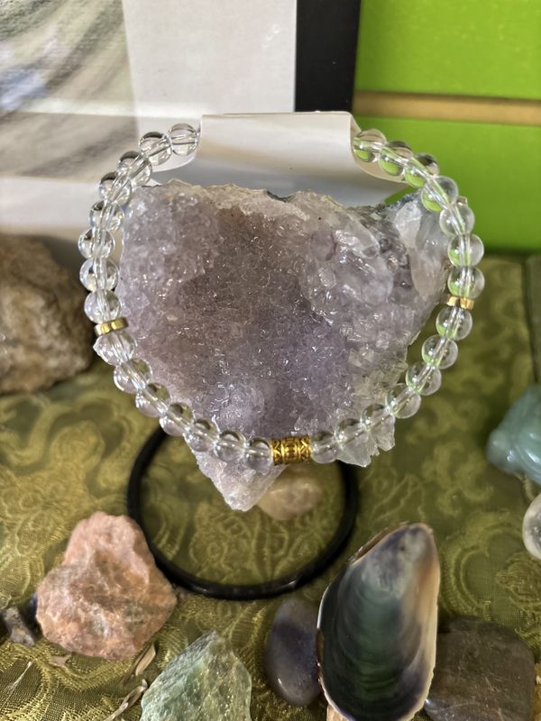 Clear Quartz w Gold Charms Intention Bracelet