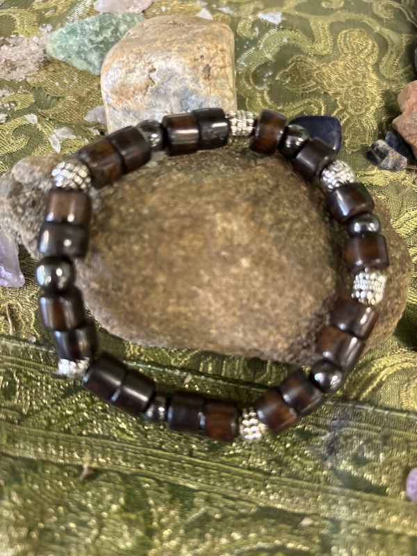 Hematite &amp; Wood tube beads Intention Bracelet