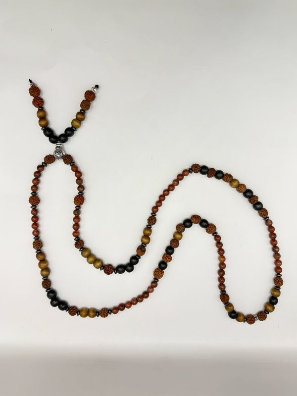 Red Jasper Rudraksha Seed and Wood Mala