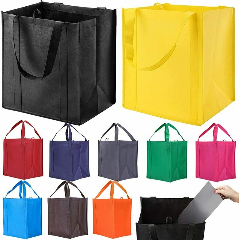 10 package reusable reinforced handle grocery bags - heavy large shopping bag with thick plastic bottom, can accommodate 40 pounds