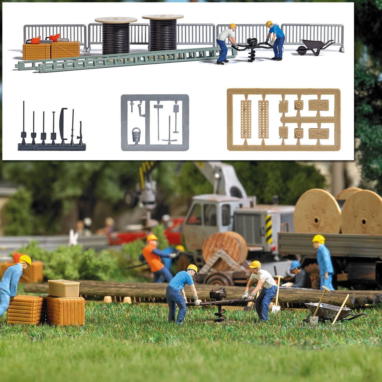 Action Set Erdbohrer mit 2 Figuren für H0 von Busch