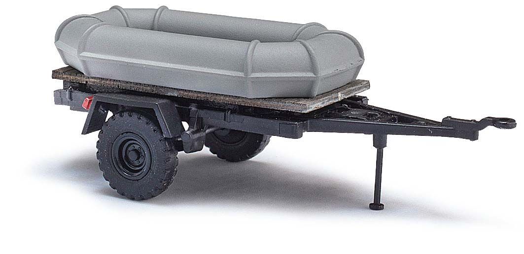 Anhänger HL 10 mit Schlauchboot von Busch H0 in OVP