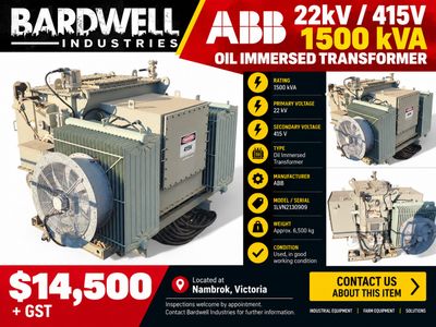 ABB 22kV>415V 1500 kVA Oil-Immersed Transformer 1LVN2130909