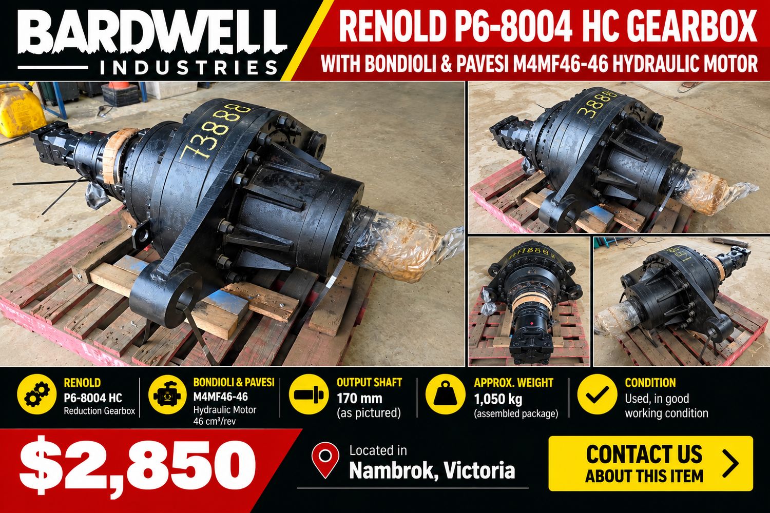 Renold P6-8004 HC Gearbox with Bondioli &amp; Pavesi M4MF46-46 Hydraulic Motor