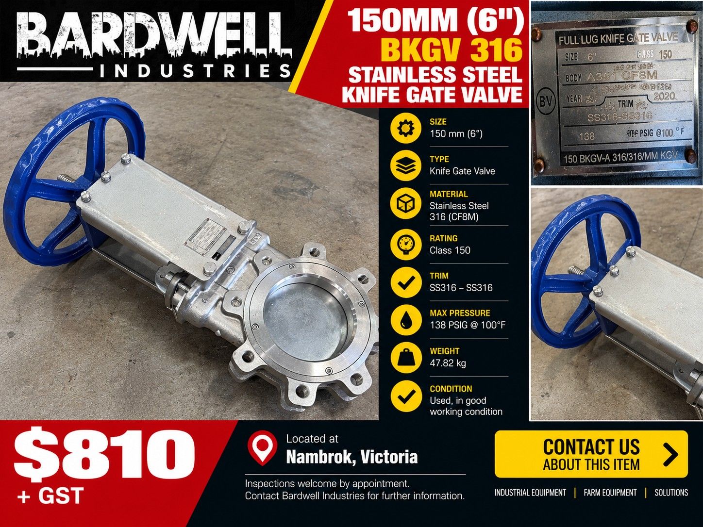 150mm 6" BKGV 316 Stainless Steel Valve