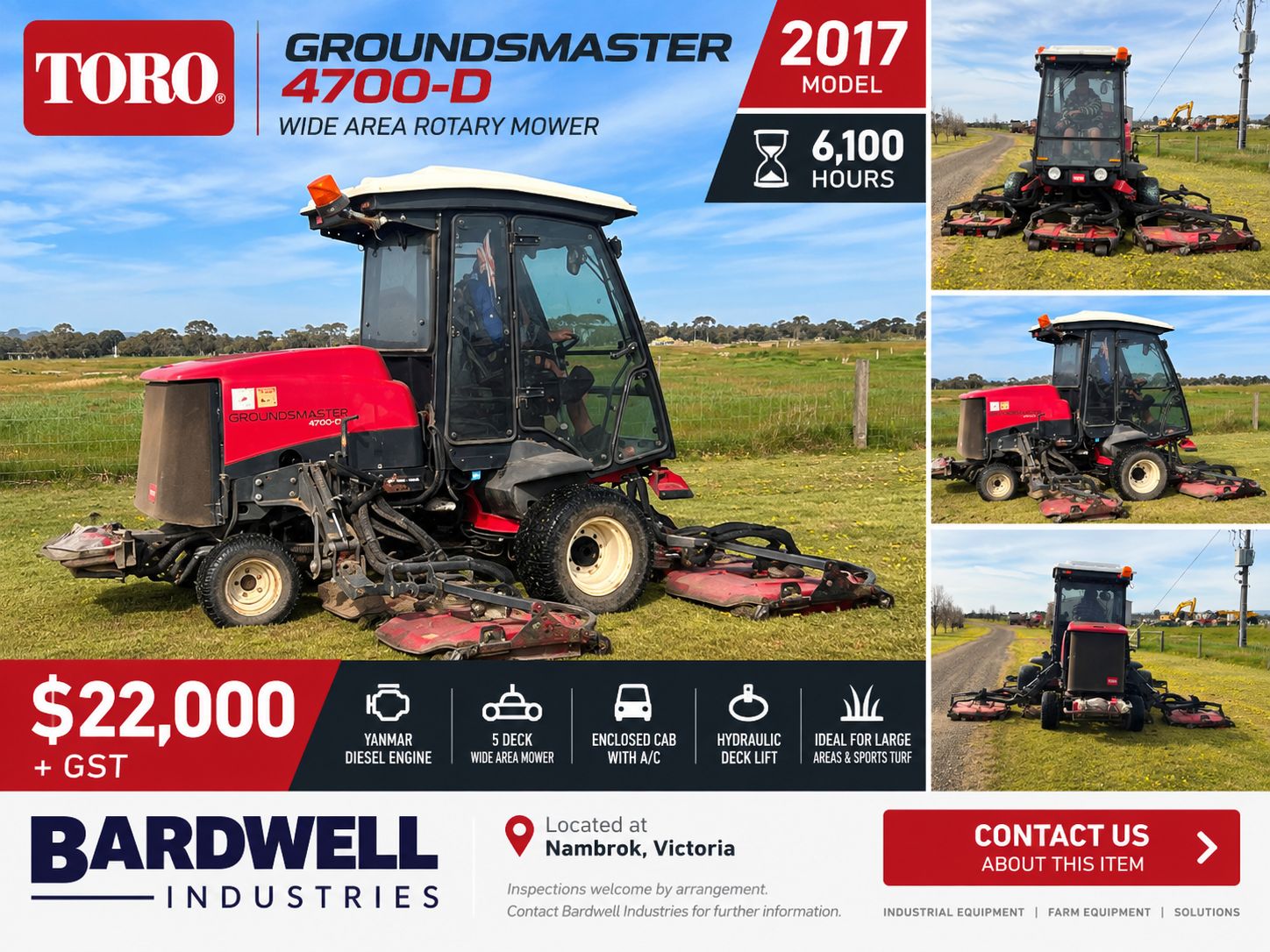 2017 Toro Groundsmaster 4700-D – 60 HP – 12.5' Cut – Wide Area Mower