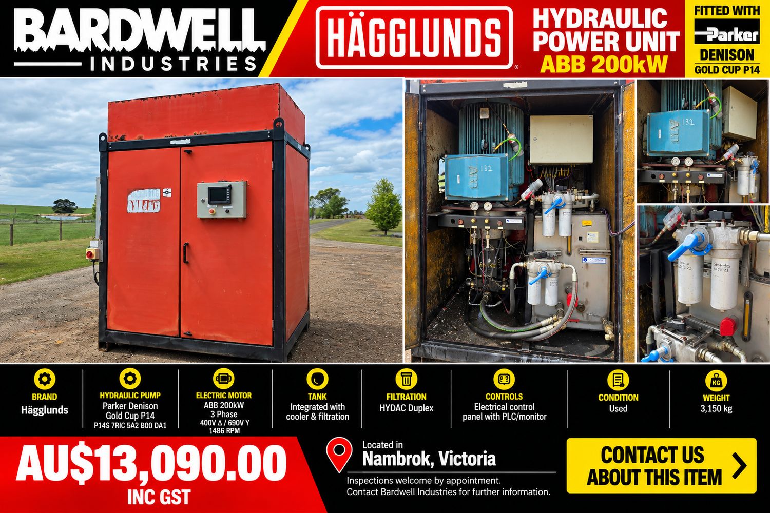 Hägglunds Hydraulic Power Unit – Parker Denison Gold Cup P14, ABB 200 kW
