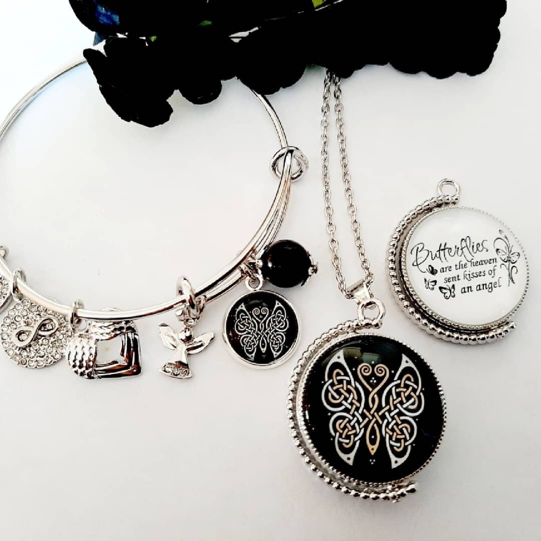 Celtic Butterfly Rotation Pendant and Bangle Set