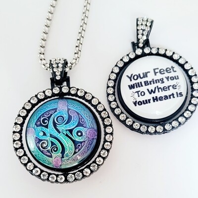 &#39;Home &#39; celtic design Rhinestone rotation pendant 