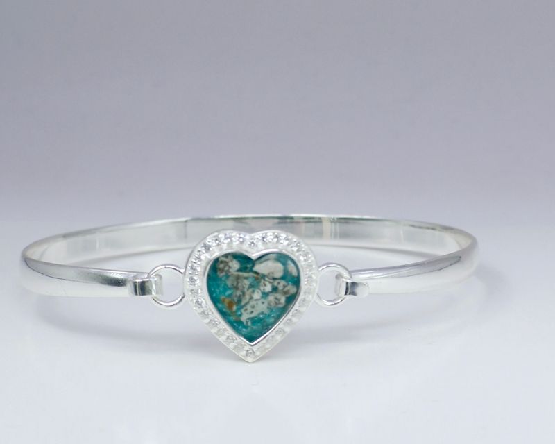 &quot;Forever&quot; -  Sterling Silver Bangle . Heart with CZ surround