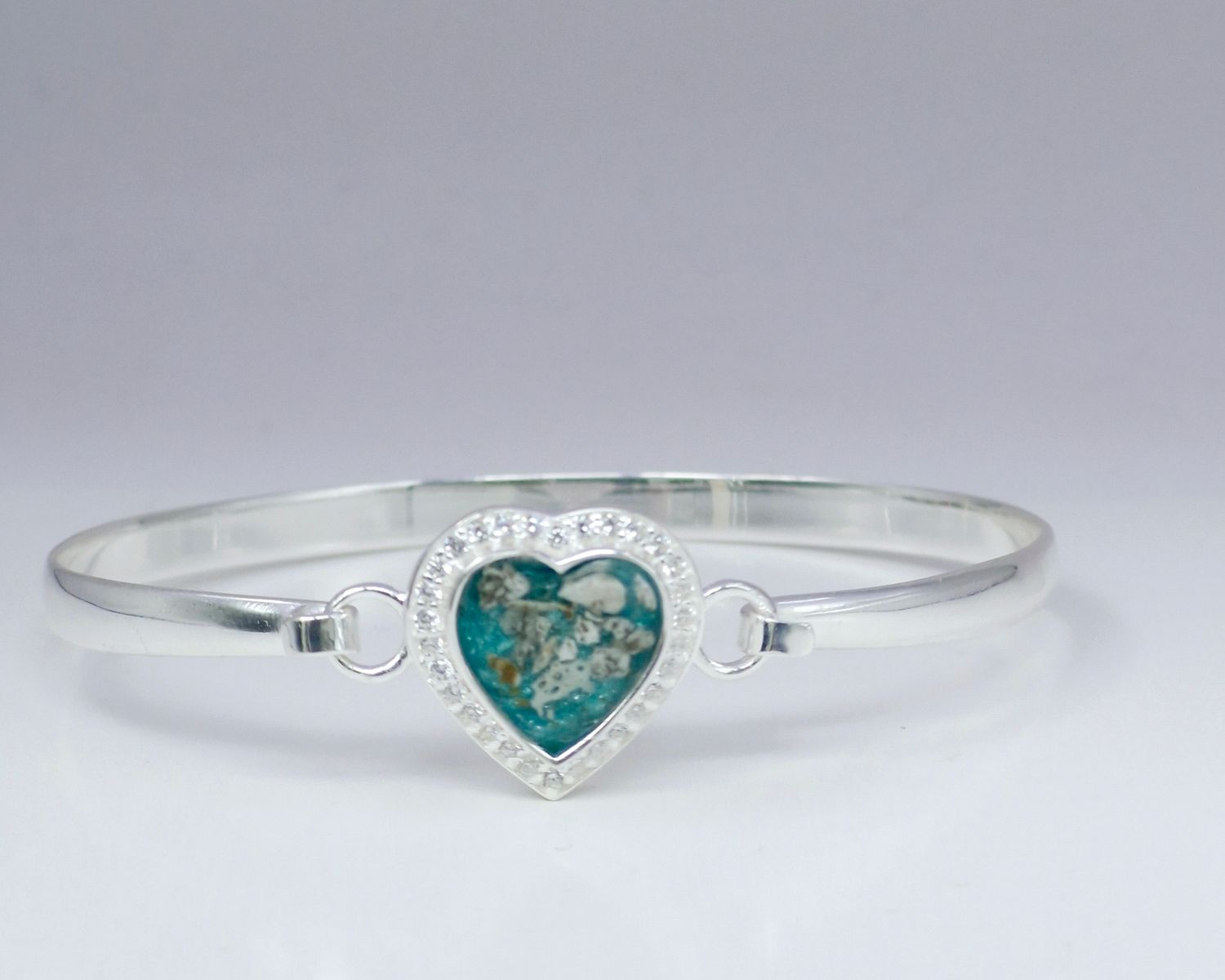 &quot;Forever&quot; -  Sterling Silver Bangle . Heart with CZ surround
