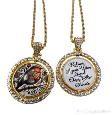Celtic Robin Rhinestone Rotation Pendant Gold