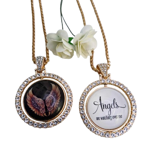 Gold Angel Wing Rhinestone Rotation Pendant