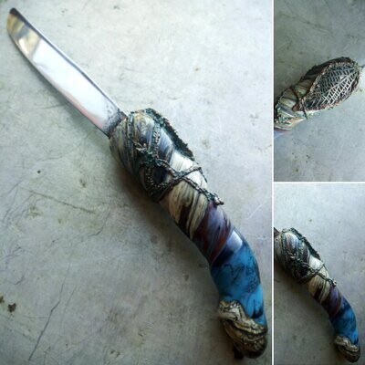 Couteau manche en verre - Automne's bleu