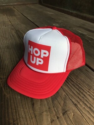 Hop Up Red and White Mesh Trucker Cap