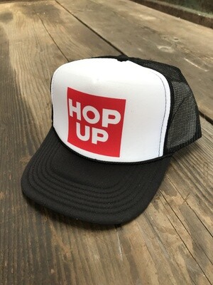 Hop Up Logo Black and White Mesh Trucker Cap