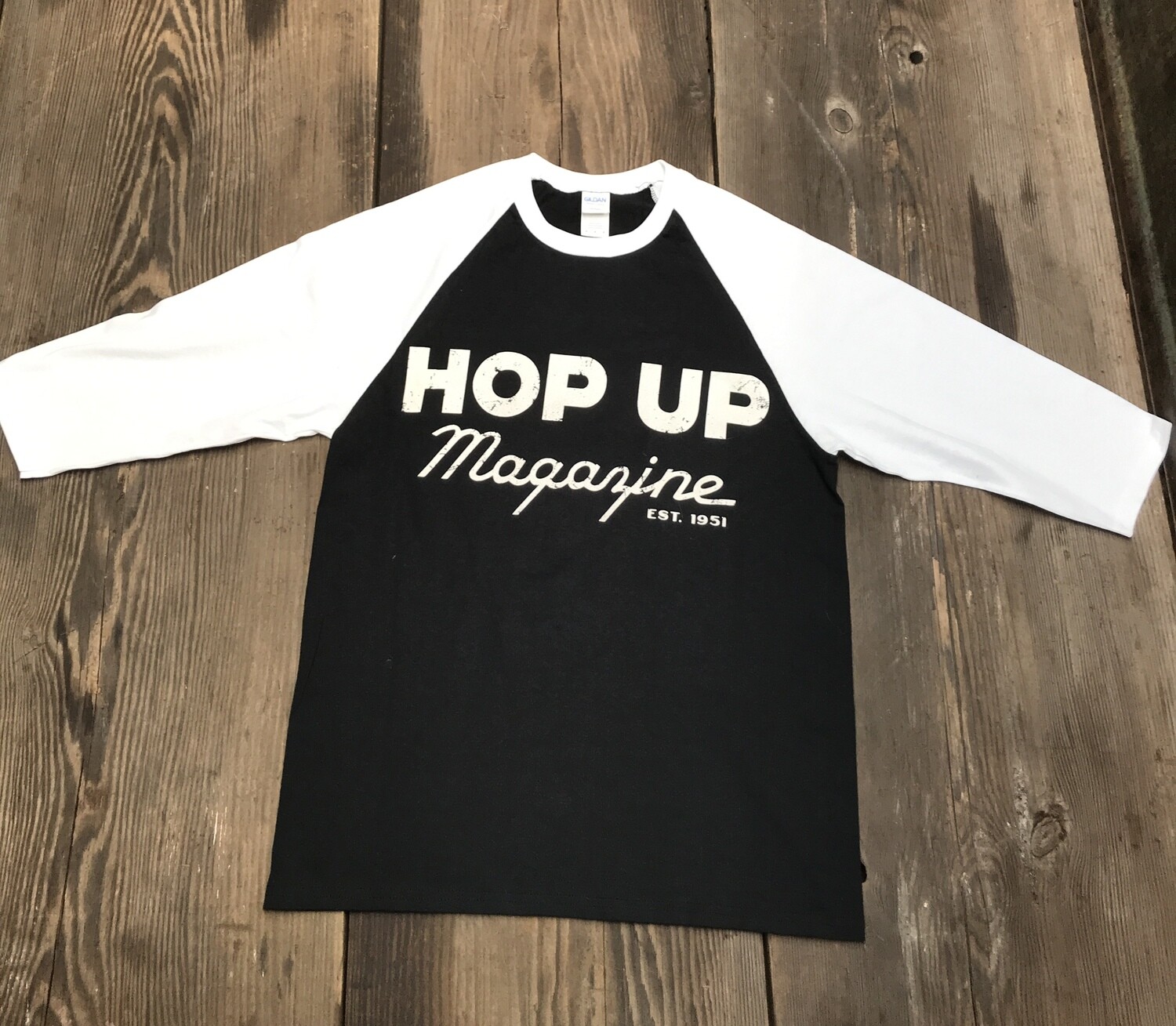 Hop Up Magazine 1951 Raglan 3/4 Sleeve T-shirt Black/White  XXL Only.