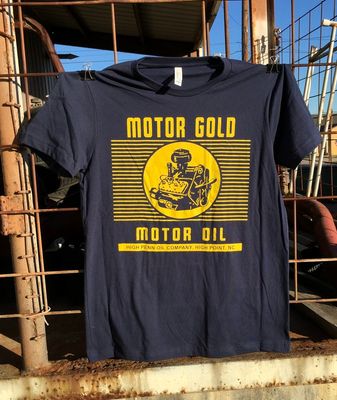 Motor Gold Flathead V8 Short Sleeve Black T-shirt Navy Blue