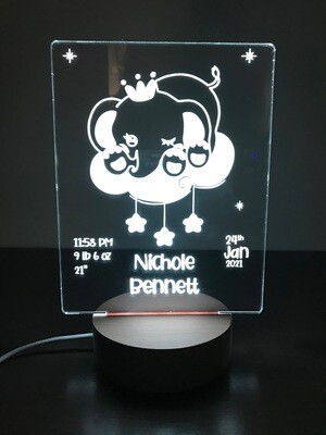 LED Elephant on Cloud Lamp with Name, Date, Weight, Height