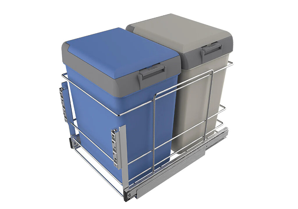 BASURERA DOBLE CON TAPA Y CON RIEL EXTENSION. 436 X 346 X 525 MM
