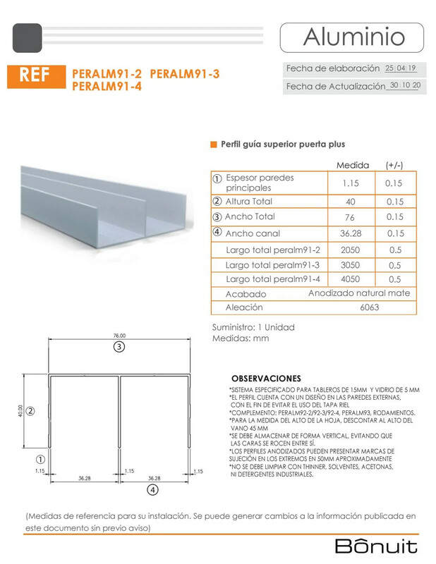 PERFIL GUÍA SUPERIOR PUERTA PLUS