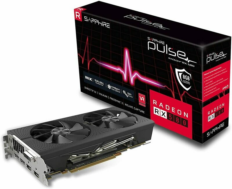 Sapphire Radeon 11265-05-20G Pulse RX 580 8GB GDDR5 Dual HDMI/ DVI-D/ Dual DP OC with Backplate (UEFI) PCI-E Graphics Card Graphic Cards