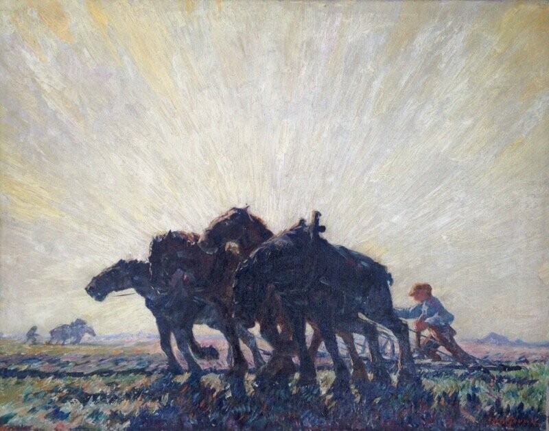 Adriaan Herman Gouwe (1875-1965) - Ploegende paarden