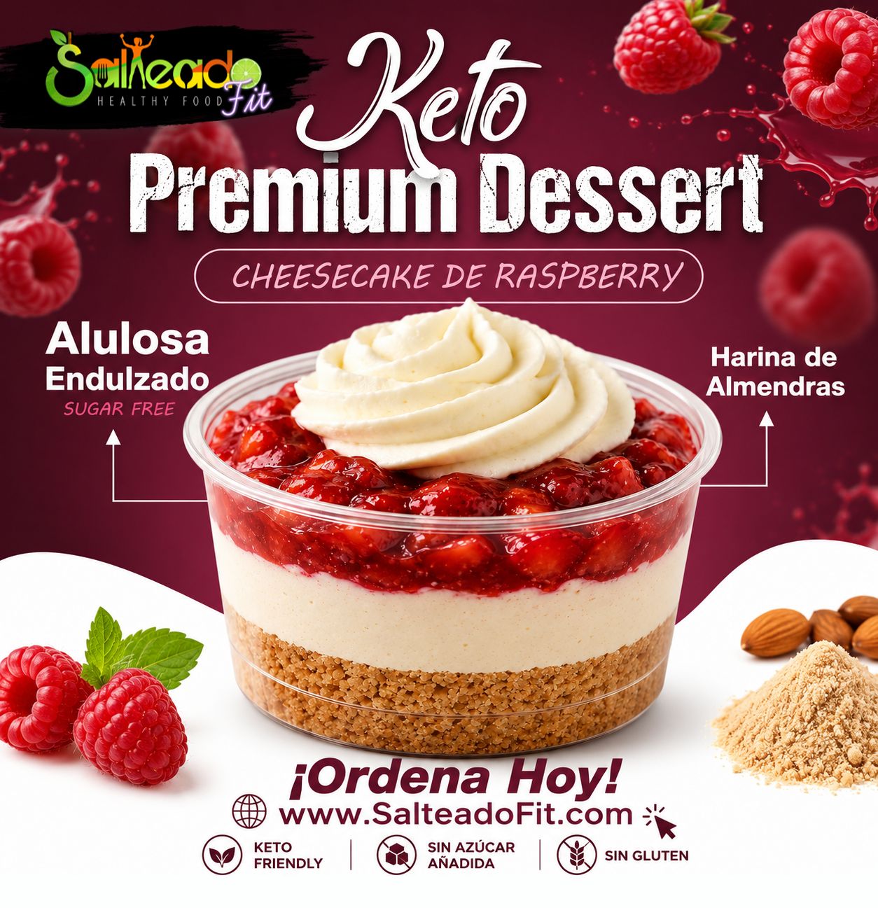 Keto Cheesecake topping de raspberry